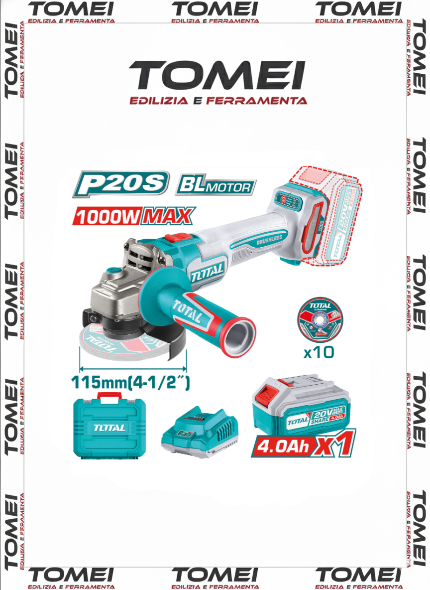 Smerigliatrice Total TAGLI271531E a batteria da 4 ah kit completo di valigetta