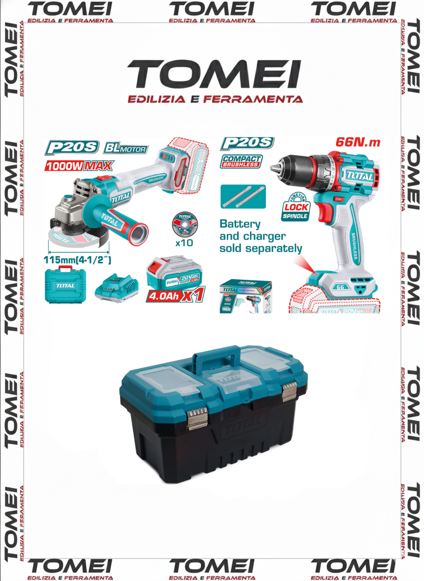 Kit smerigliatrice e Avvitatore Total TAGLI271531E+TIDLI206681 2 batterie (4ah+2ah) e valigetta
