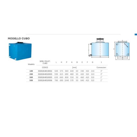 Serbatoio Acqua Cisterna in Polietilene Cubico Cordivari 300 Lt Litri
