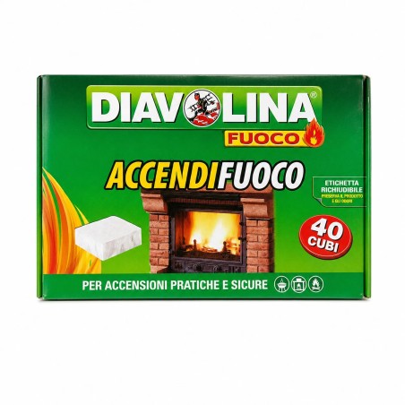 Diavolina - ACCENDIFUOCO, Per Accensioni Pratiche e Sicure - 40 Cubi