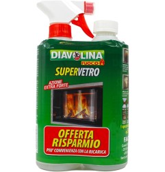 DIAVOLINA PULITORE FULIGGINE PER VETRI STUFE CAMINI 0.50LTx2 bipack con ricarica