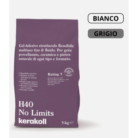 Colla Piastrelle Kerakoll H40 NOLIMITS Gres Ceramica Pietra 5kg Bianco e Grigio