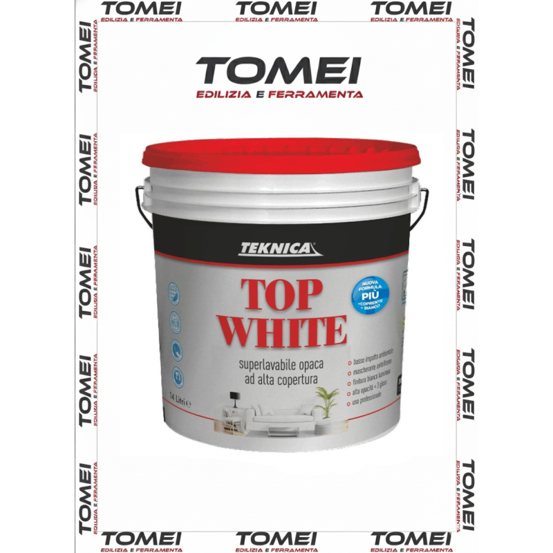 Idropittura TOPWHITE Teknica Superlavabile Bianco Assoluto Alta Resa 4-14 LT Idropittura TOPWHITE Teknica Superlavabile Bianco Assoluto Alta Resa 4-14 LT