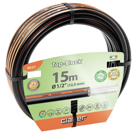 Tubo da giardino antitorsione TOP BLACK 1/2" (12 - 17mm) 15 metri - CLABER 9037