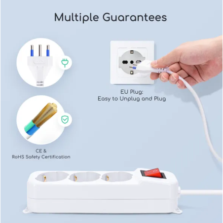 Multipresa Ciabatta Elettrica 3 Prese Universali ITA 10/16A Schuko 1,5 M Aigo