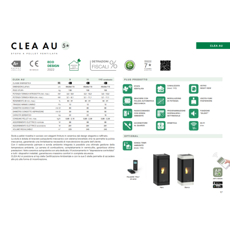 Stufa a pellet 11 kW Clea 11c Schuster Unical Canalizzata Autopulente ermetica