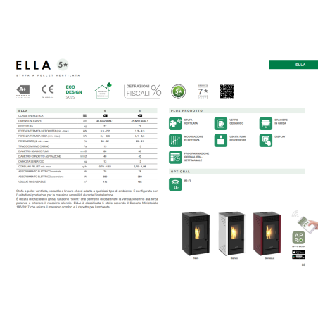 Stufa a pellet 8,5kW Ella 8 Schuster Unical Riscaldamento casa ufficio bordeaux