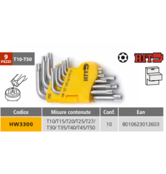 Hit serie chiavi torx T10/T15/T20/T25/T27/ T30/ T35/T40/T45/T50 HW33000