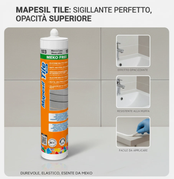 Sigillante Siliconico Opaco Per Ceramica Resistente a Muffa Mapesil Tile Matt