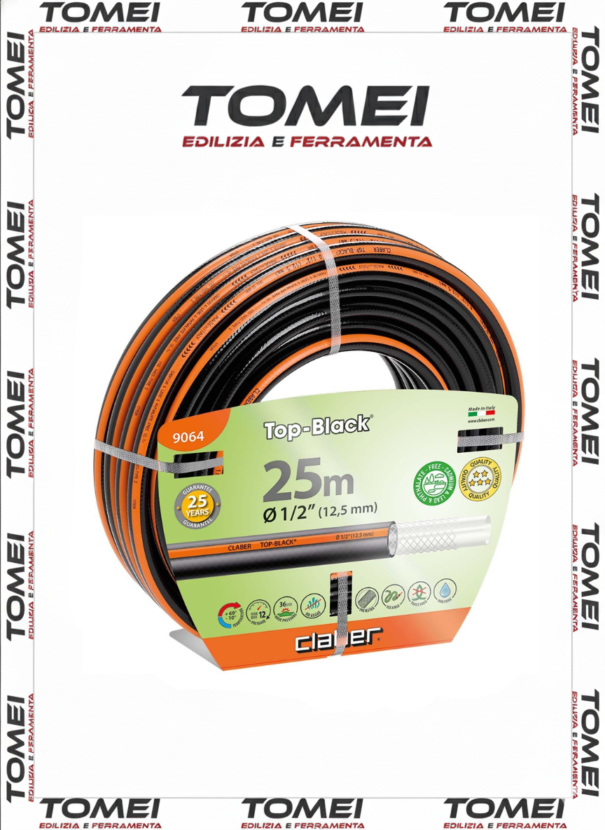 Tubo Irrigazione  Top-Black 1/2" 25 MT Antialghe Rinforzato 9064 CLABER