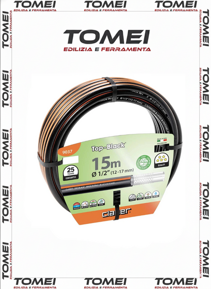 Tubo da giardino antitorsione TOP BLACK 1/2" (12 - 17mm) 15 metri - CLABER 9037
