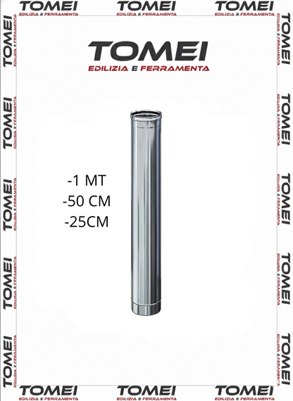 Tubo Canna Fumaria 1mt-50cm-25 cm Diametro 80 mm Acciaio Inox 316 Monoparete